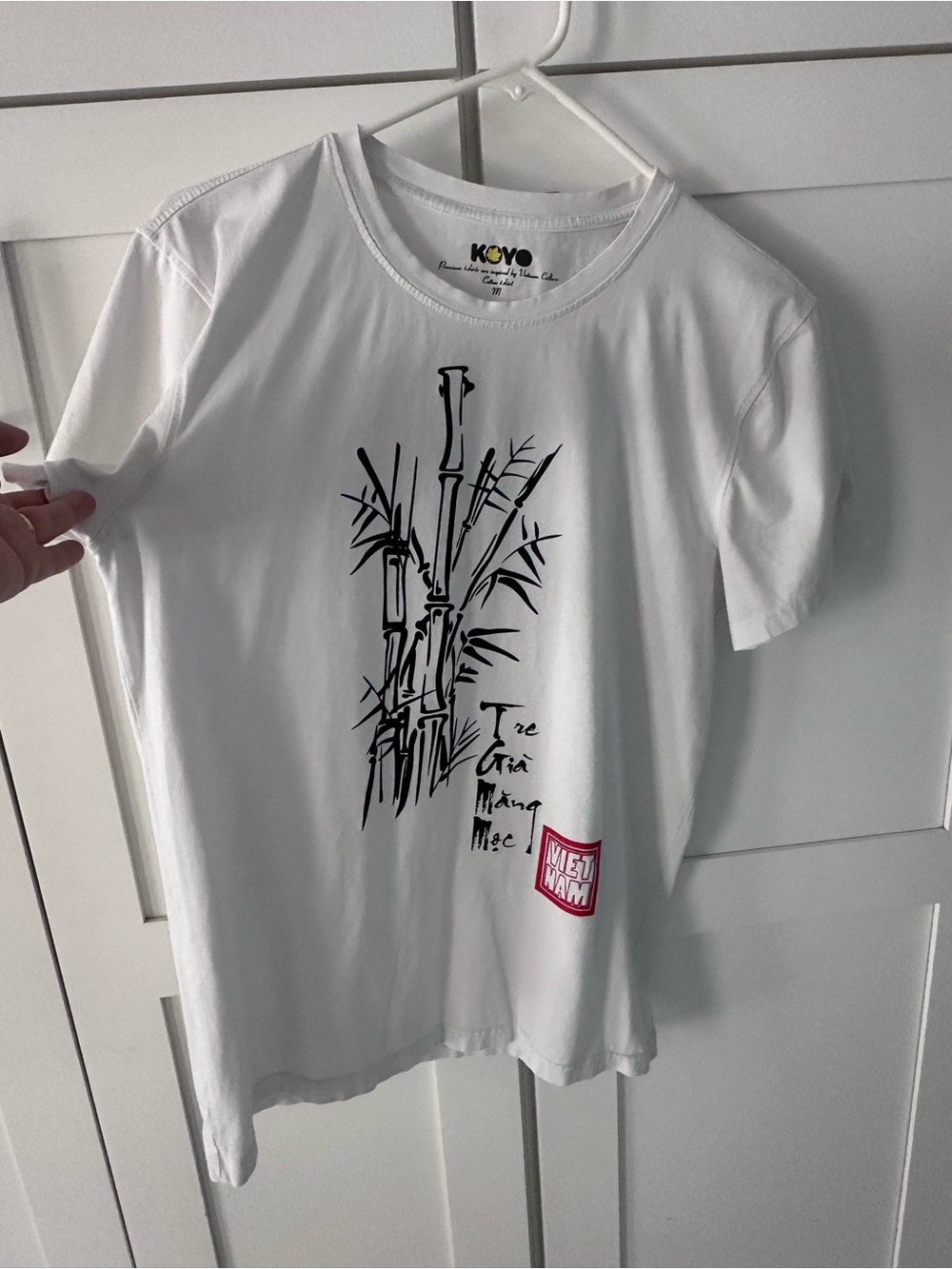 KOYO White Bamboo Graphic Short Sleeve Tee with Red Patch